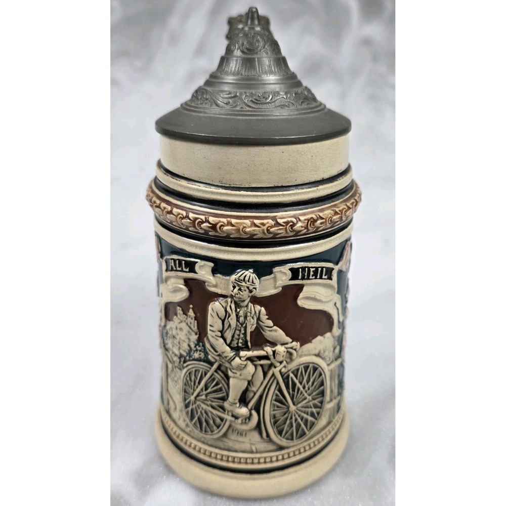 Vintage All Heil Bicycler Original THEWALT Lidded Beer Stein Circa 1900
